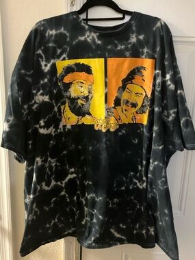 Cheech & Chong Black Tie-Dye Graphic Tee - Black/Orange/Yellow 100% cotton